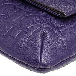 Pre Owned Carolina Herrera Purple Monogram Embossed Leather Audrey Shoulder Bag