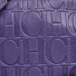 Pre Owned Carolina Herrera Purple Monogram Embossed Leather Audrey Shoulder Bag