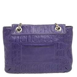 Pre Owned Carolina Herrera Purple Monogram Embossed Leather Audrey Shoulder Bag
