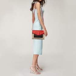 Pre Owned Carolina Herrera Multicolor Monogram Canvas And Leather Envelope Crossbody Bag