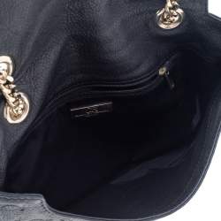 Pre Owned Carolina Herrera Black Monogram Embossed Leather Bow Flap Shoulder Bag