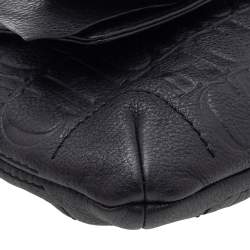Pre Owned Carolina Herrera Black Monogram Embossed Leather Bow Flap Shoulder Bag