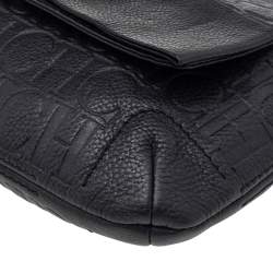 Pre Owned Carolina Herrera Black Monogram Embossed Leather Bow Flap Shoulder Bag