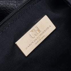 Pre Owned Carolina Herrera Black Monogram Embossed Leather Bow Flap Shoulder Bag