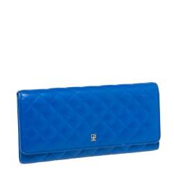Pre Owned Carolina Herrera Blue Quilted Leather Long Trifold Wallet
