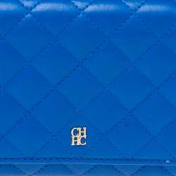 Pre Owned Carolina Herrera Blue Quilted Leather Long Trifold Wallet