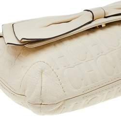 Pre Owned Carolina Herrera White Monogram Embossed Leather Audrey Shoulder Bag