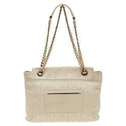 Pre Owned Carolina Herrera White Monogram Embossed Leather Audrey Shoulder Bag
