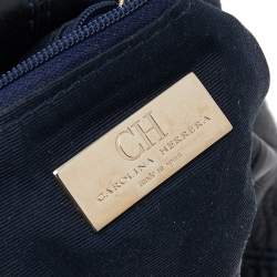 Pre Owned Carolina Herrera Black Monogram Embossed Leather Bucket Shoulder Bag