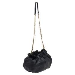 Pre Owned Carolina Herrera Black Monogram Embossed Leather Bucket Shoulder Bag