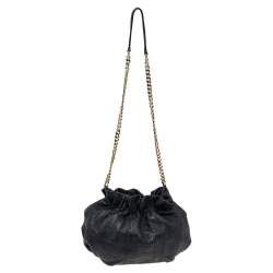Pre Owned Carolina Herrera Black Monogram Embossed Leather Bucket Shoulder Bag