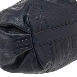 Pre Owned Carolina Herrera Black Monogram Embossed Leather Bucket Shoulder Bag