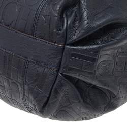 Pre Owned Carolina Herrera Black Monogram Embossed Leather Bucket Shoulder Bag