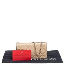 Pre Owned Carolina Herrera Metallic Gold Quilted Leather Flap Chain Shoulder Bag