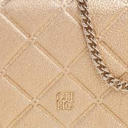 Pre Owned Carolina Herrera Metallic Gold Quilted Leather Flap Chain Shoulder Bag
