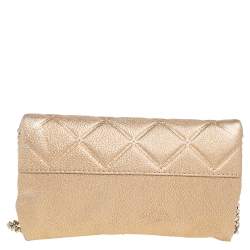 Pre Owned Carolina Herrera Metallic Gold Quilted Leather Flap Chain Shoulder Bag