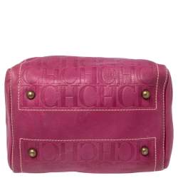 Pre Owned حقيبة بوسطون كارولينا هيريرا اندي جلد منقوش مونوغرامي فوشيا