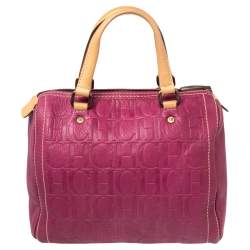 Pre Owned حقيبة بوسطون كارولينا هيريرا اندي جلد منقوش مونوغرامي فوشيا