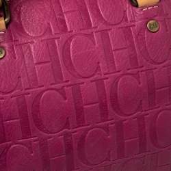 Pre Owned حقيبة بوسطون كارولينا هيريرا اندي جلد منقوش مون وغرامي فوشيا