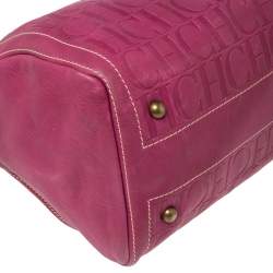 Pre Owned حقيبة بوسطون كارولينا هيريرا اندي جلد منقوش مونوغرامي فوشيا