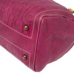 Pre Owned حقيبة بوسطون كارولينا هيريرا اندي جلد منقوش مونوغرامي فوشيا