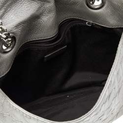 Pre Owned Carolina Herrera Silver Monogram Embossed Leather Bow Flap Shoulder Bag