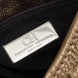 Pre Owned Carolina Herrera Gold Monogram Embossed Leather Chain Hobo