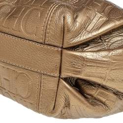 Pre Owned Carolina Herrera Gold Monogram Embossed Leather Chain Hobo