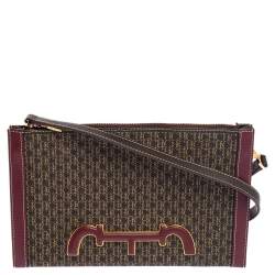 Pre Owned Carolina Herrera Burgundy/Brown Monogram PVC and Leather Crossbody Bag