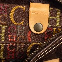 Pre Owned حقيبة بوسطون كارولينا هيريرا اندي جلد منقوش مونوغرامي بني داكن