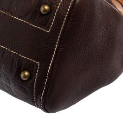 Pre Owned حقيبة بوسطون كارولينا هيريرا اندي جلد منقوش مونوغرامي بني داكن