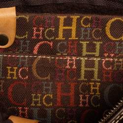 Pre Owned حقيبة بوسطون كارولينا هيريرا اندي جلد منقوش مونوغرامي بني داكن