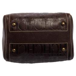 Pre Owned حقيبة بوسطون كارولينا هيريرا اندي جلد منقوش مونوغرامي بني داكن