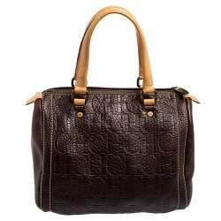 Pre Owned حقيبة بوسطون كارولينا هيريرا اندي جلد منقوش مونوغرامي بني داكن