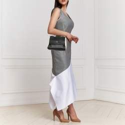 Pre Owned Carolina Herrera Black/White Leather Small Minuetto Top Handle Bag