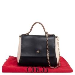 Pre Owned Carolina Herrera Black/White Leather Small Minuetto Top Handle Bag