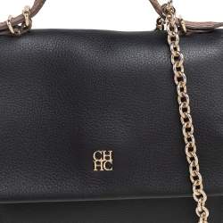 Pre Owned Carolina Herrera Black/White Leather Small Minuetto Top Handle Bag