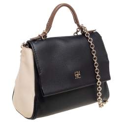 Pre Owned Carolina Herrera Black/White Leather Small Minuetto Top Handle Bag