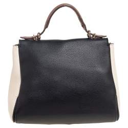 Pre Owned Carolina Herrera Black/White Leather Small Minuetto Top Handle Bag