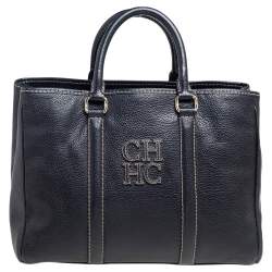 Pre Owned Carolina Herrera Black Leather Medium Matteo Tote
