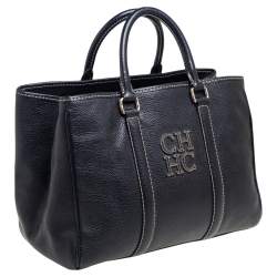 Pre Owned Carolina Herrera Black Leather Medium Matteo Tote