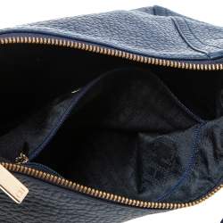 Pre Owned Carolina Herrera Navy Blue Grained Leather Chain Tassel Shoulder Bag