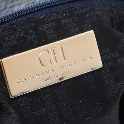 Pre Owned Carolina Herrera Navy Blue Grained Leather Chain Tassel Shoulder Bag