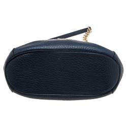 Pre Owned Carolina Herrera Navy Blue Grained Leather Chain Tassel Shoulder Bag