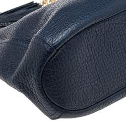 Pre Owned Carolina Herrera Navy Blue Grained Leather Chain Tassel Shoulder Bag