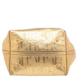 Pre Owned Carolina Herrera Gold Monogram Leather Matryoshka Tote