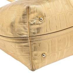 Pre Owned Carolina Herrera Gold Monogram Leather Matryoshka Tote