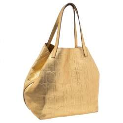 Pre Owned Carolina Herrera Gold Monogram Leather Matryoshka Tote