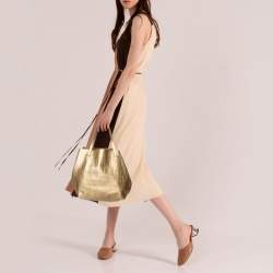 Pre Owned Carolina Herrera Gold Monogram Leather Matryoshka Tote