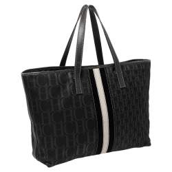 Pre Owned Carolina Herrera Black Signature Canvas and Leather Trim Tote